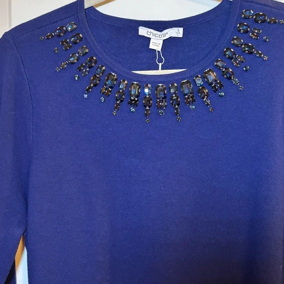 NWT Chico’s royal blue embellished top size 2 Large - Picture 4 of 8